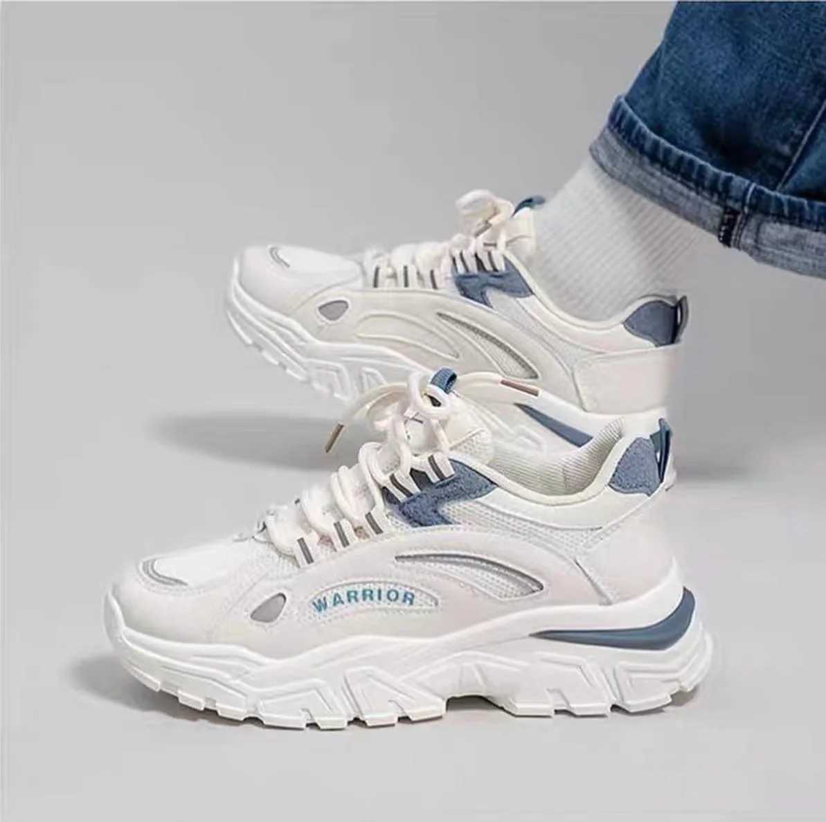 Warrior Thick Sole Height Increasing Dad Shoes - White/Blue - Image 2