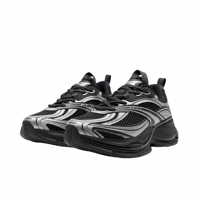 （Women & Men）Xtep Basque 2 Sports Couple Height Increasing Shoes - Deep Space Silver/Black - Image 2